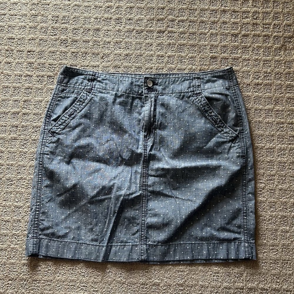 Tommy Hilfiger Womens Size 6 Blue Denim Polka-dot Pencil Skirt W/Pockets Buttons